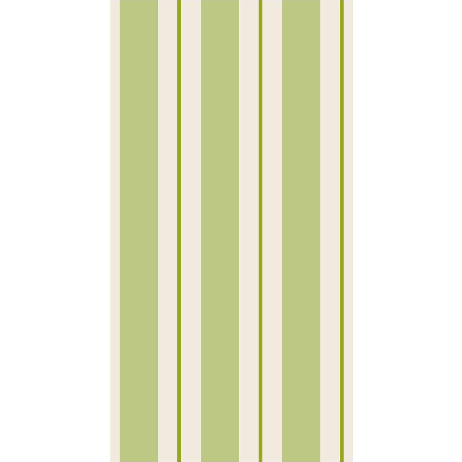 A rectangle guest napkin featuring vertical light green and white stripes, with a bright green line centered in each white stripe.