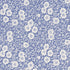 A square cocktail napkin featuring a dense pattern of white flowers, stems and leaves on a medium blue background.