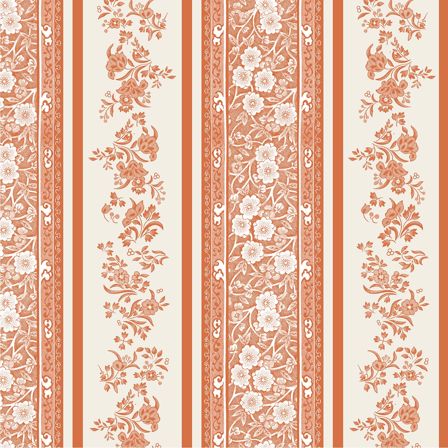 Pumpkin Burleigh Stripe Cocktail Napkin featuring pumpkin stripes with intricate Burleigh floral patterns on a cream background.
