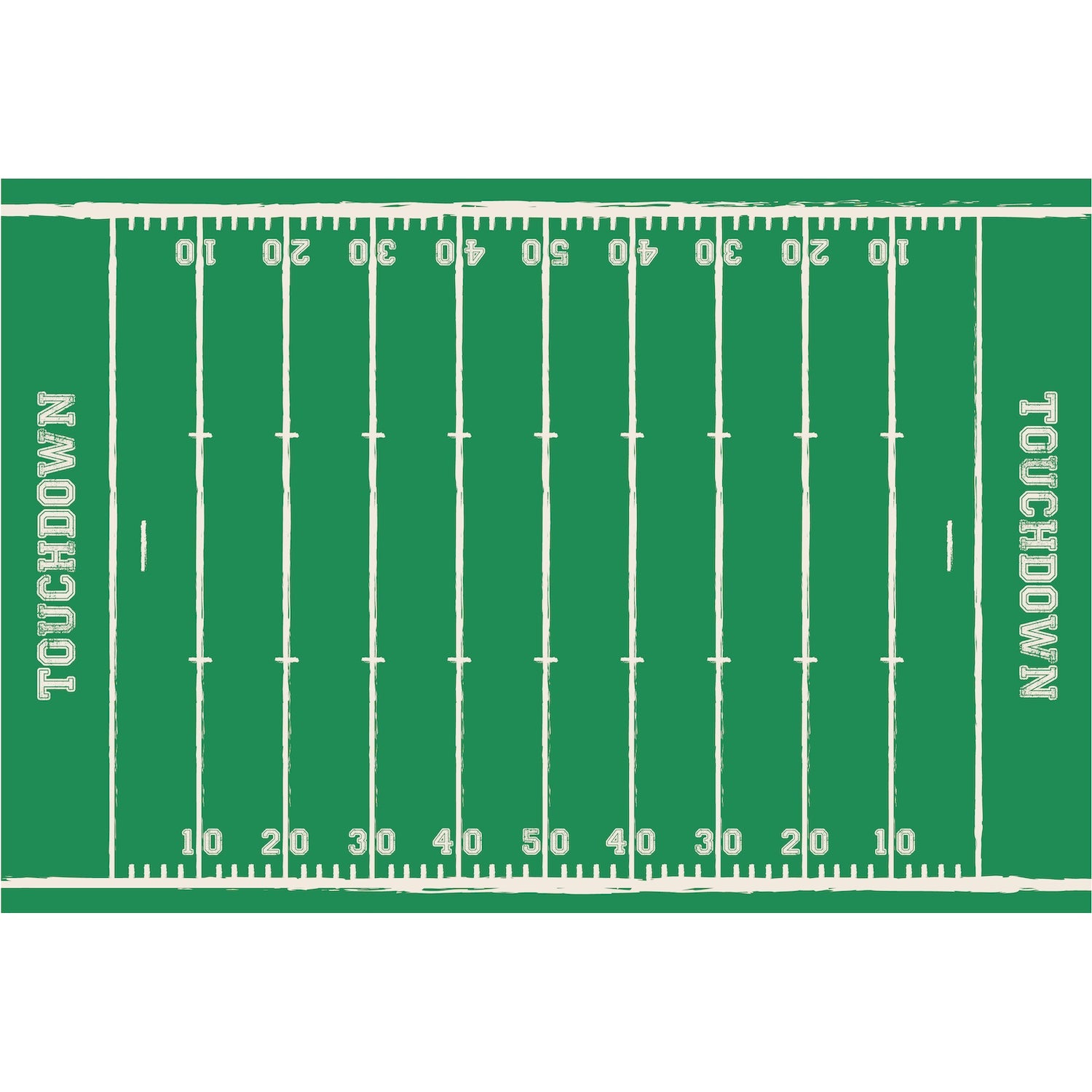 Touchdown Placemat illustrated to look like a football field with yard lines and "Touchdown" at the end of each side.