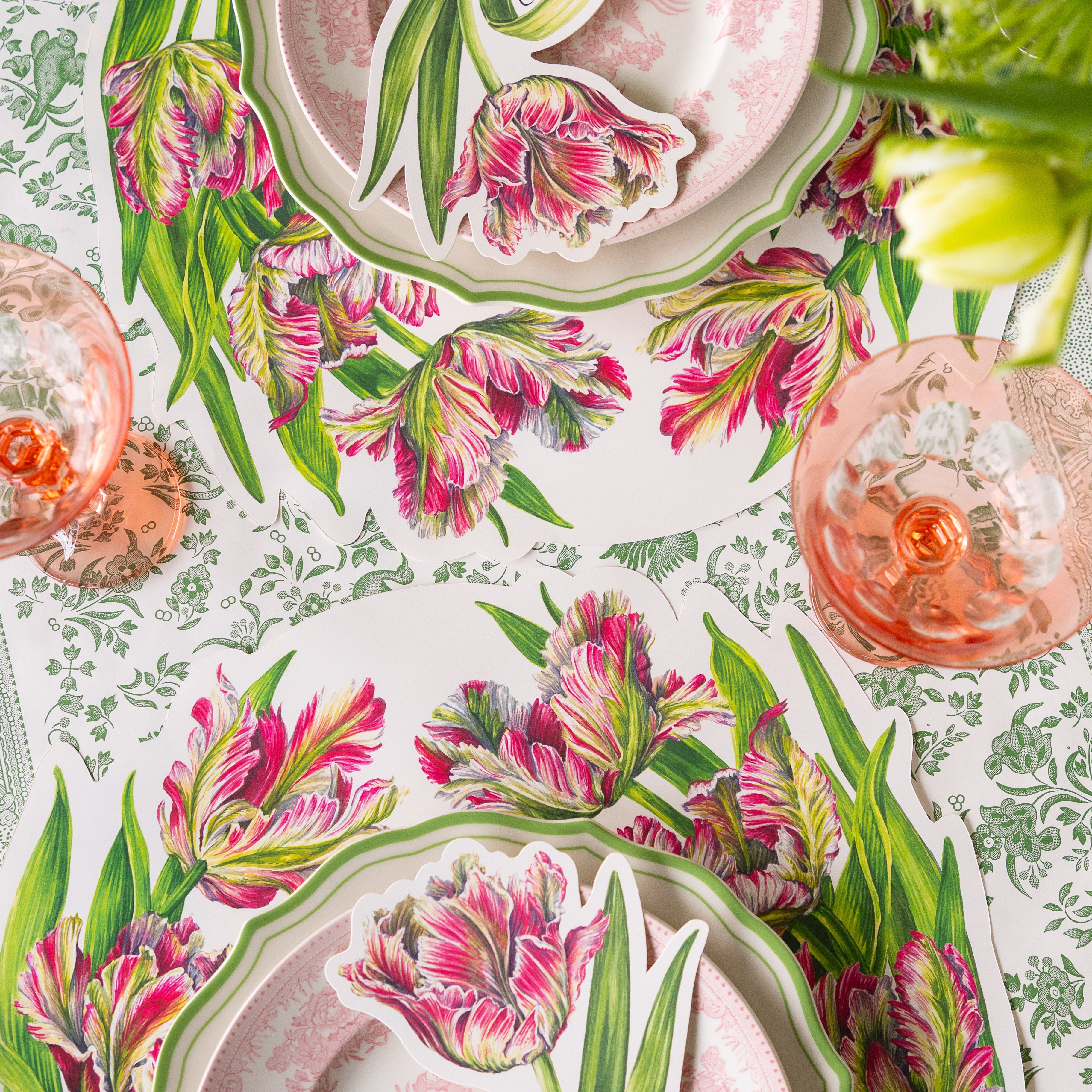Table setting with the Die-cut Parrot Tulip Placemats.