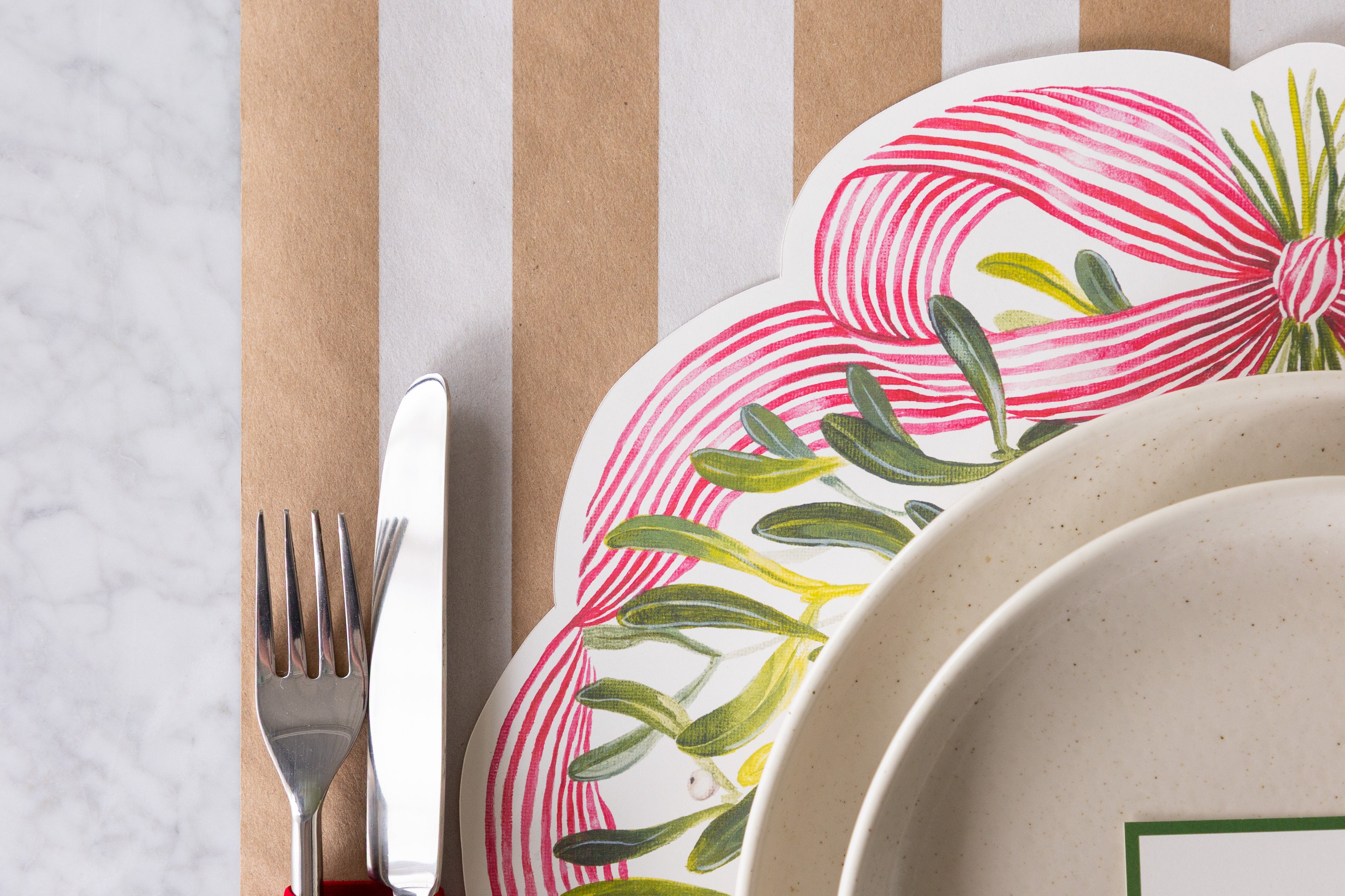 Close up detail of the Die-cut Mistletoe Placemat.