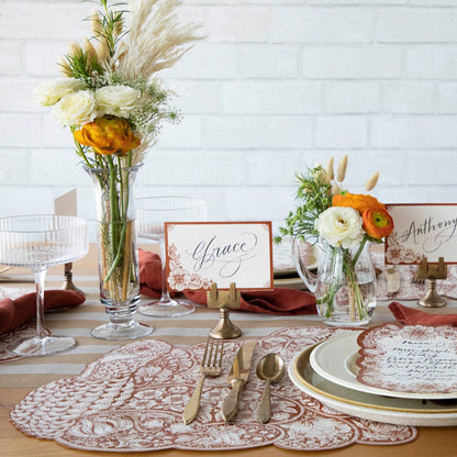 The Die-cut Harvest Turkey Placemat under an elegant Thanksgiving table setting.