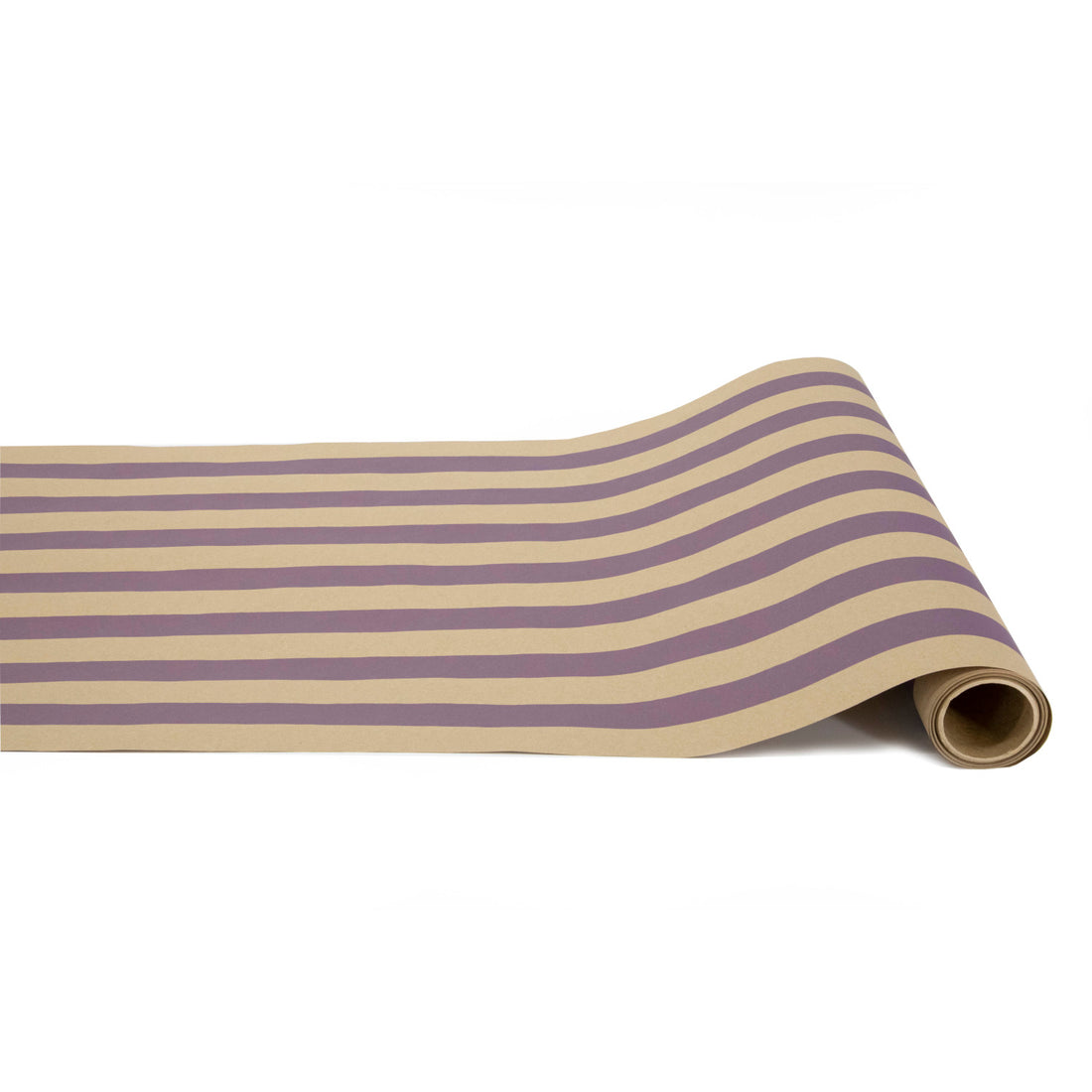A paper roll with thick dark purple and kraft stripes running down the length.