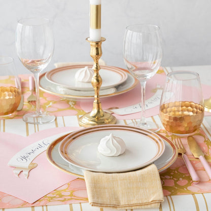 The Pink &amp; Green Stone Marbled Placemat under an elegant Valentine&