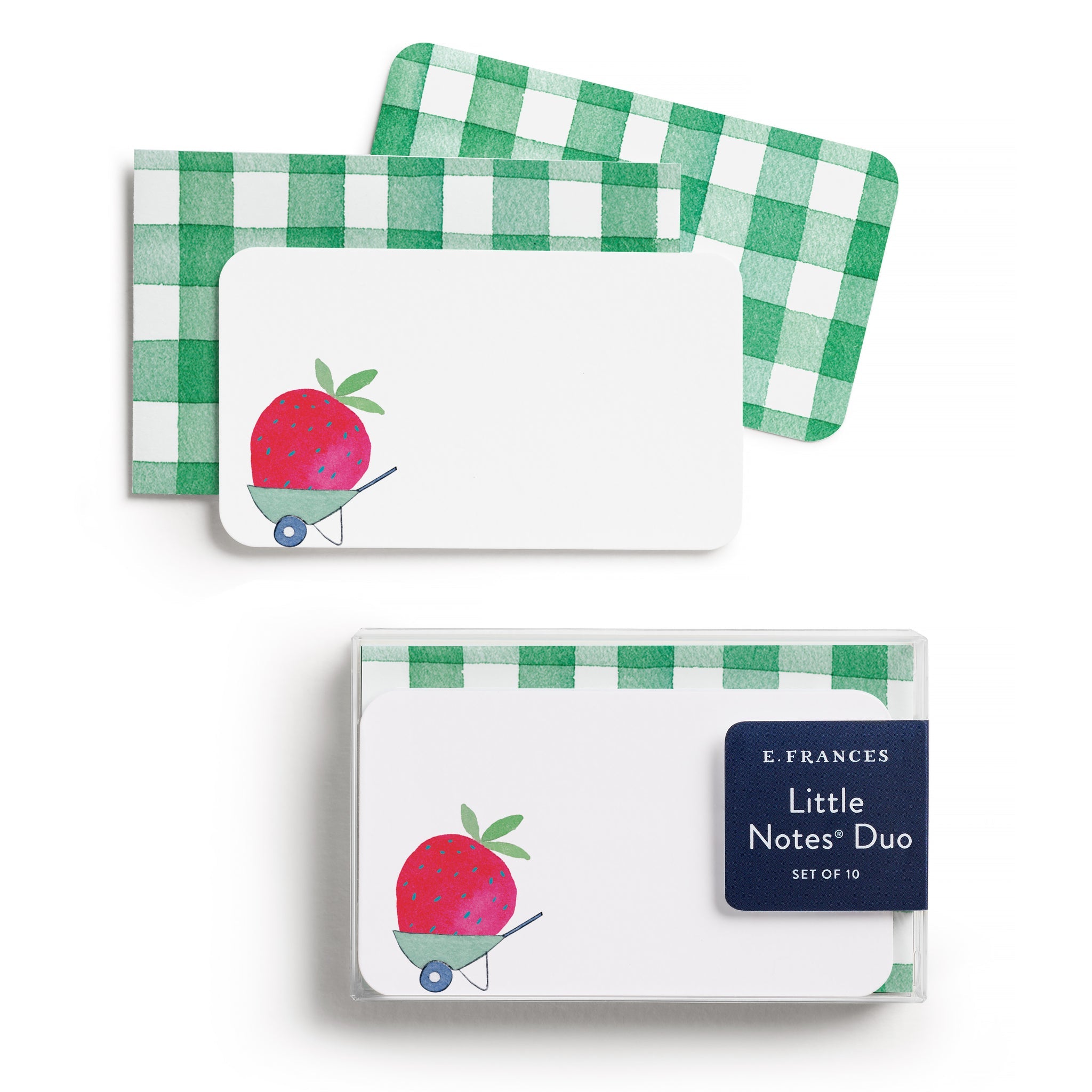 Pack of E. Frances Little Notes Duo with strawberry design on a white background.