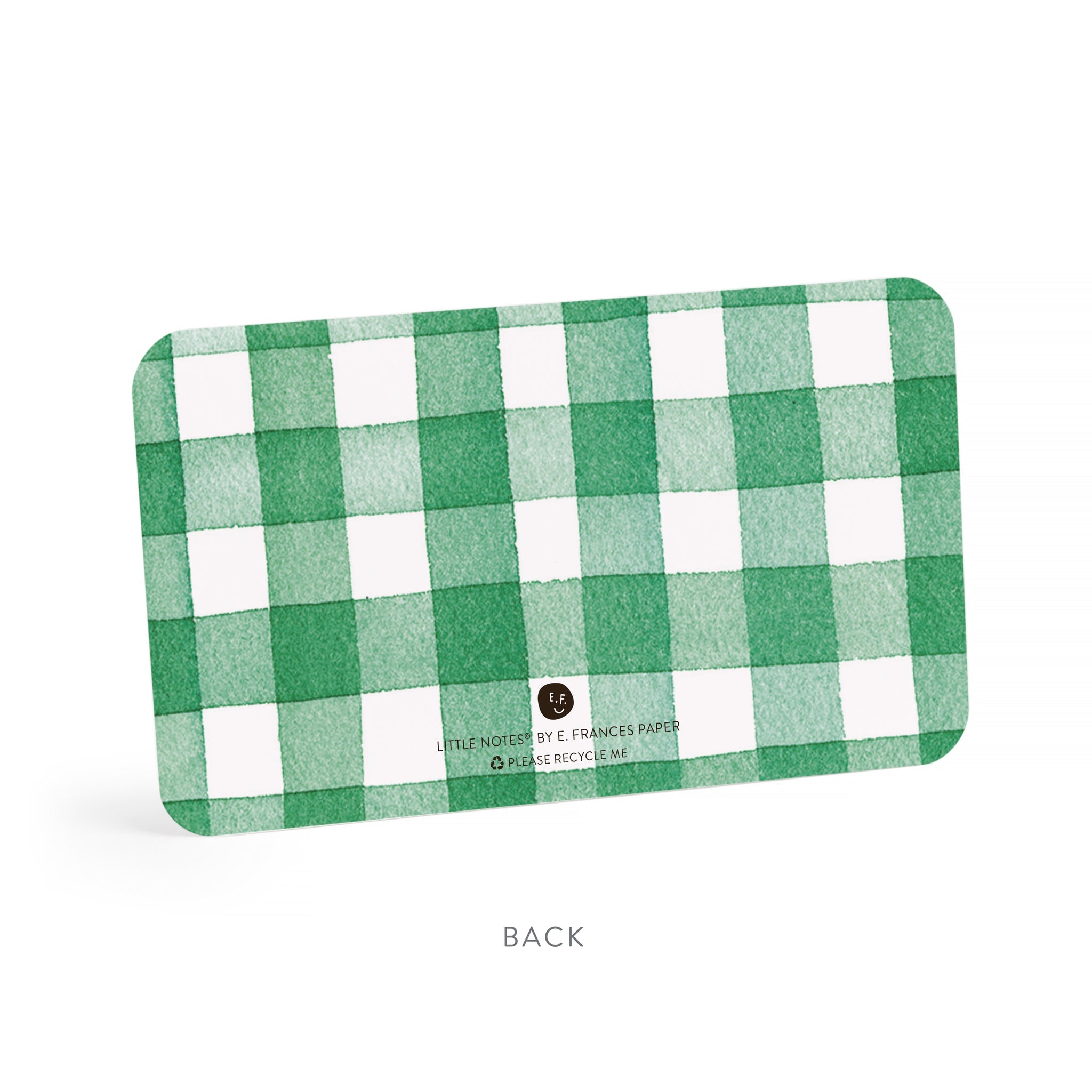Back of Little Note illustrated with green check.