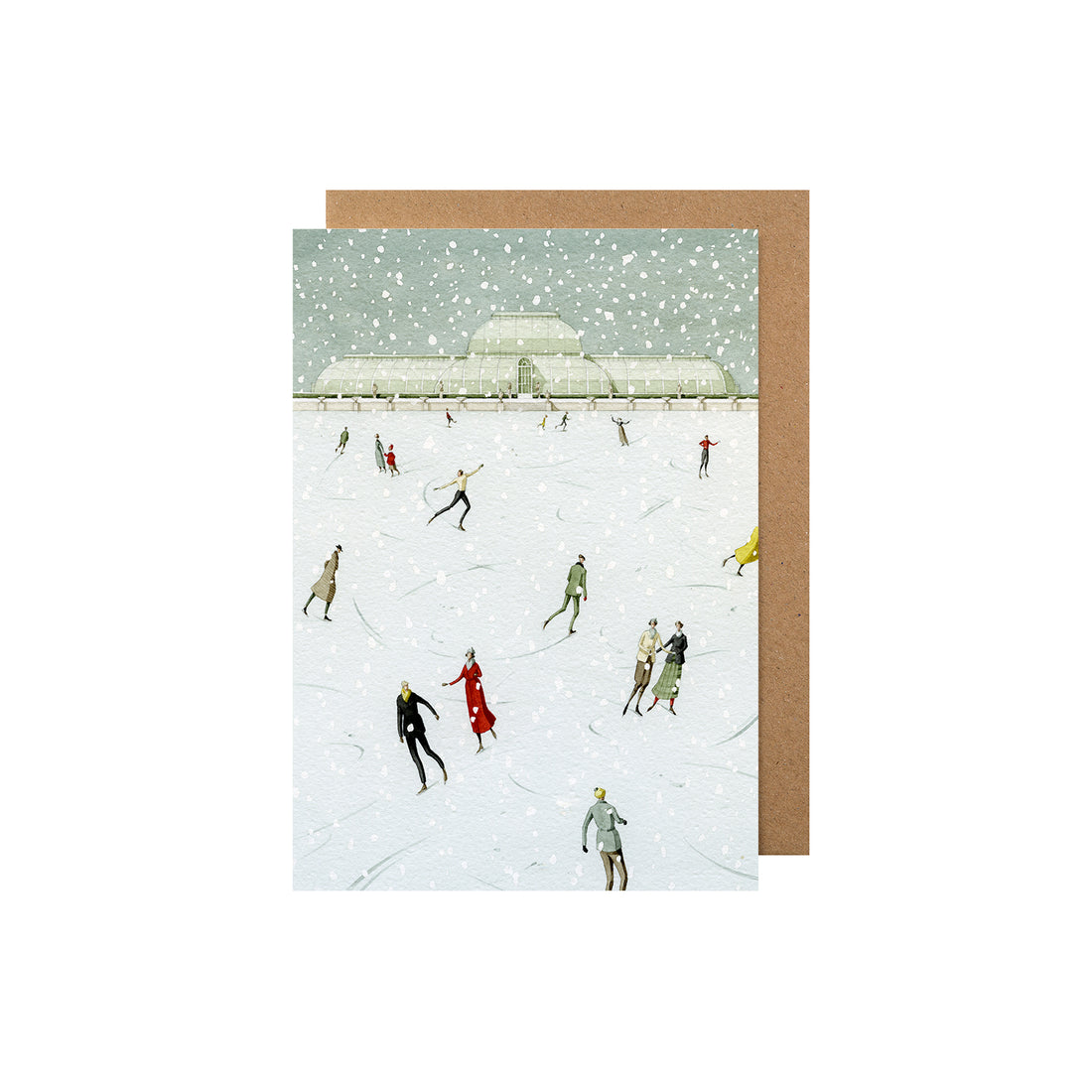 A Hester &amp; Cook Skating at Kew Card, Set of 10 with ice skaters on a snowy rink during the winter season.