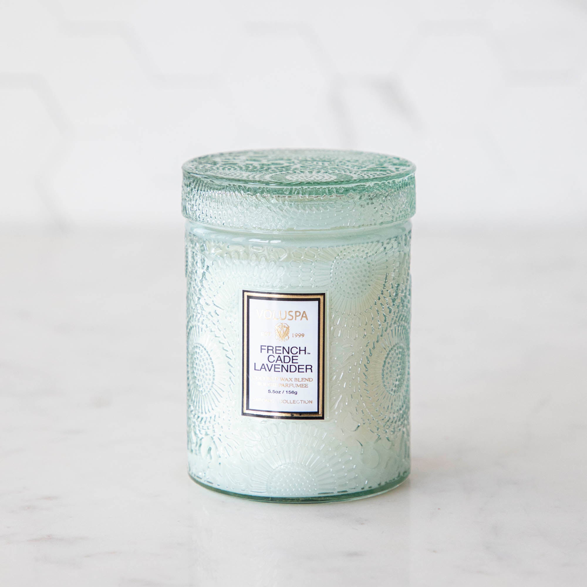 The Voluspa French Cade Lavender 5.5oz candle.