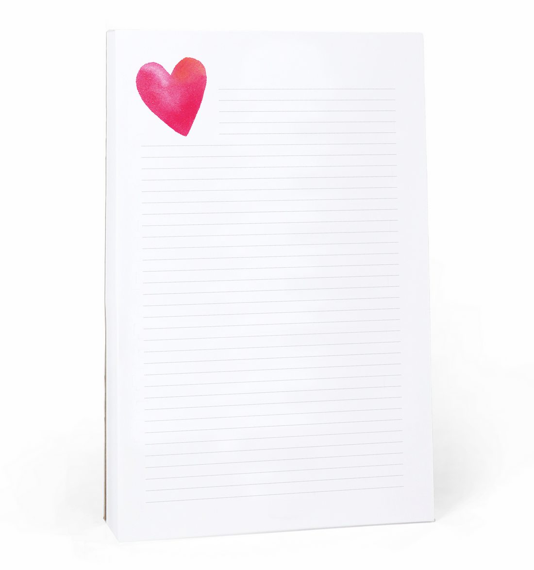 E. Frances Heart Lined Notepad with a pink heart sticker on the cover against a white background, accompanied by a pen.