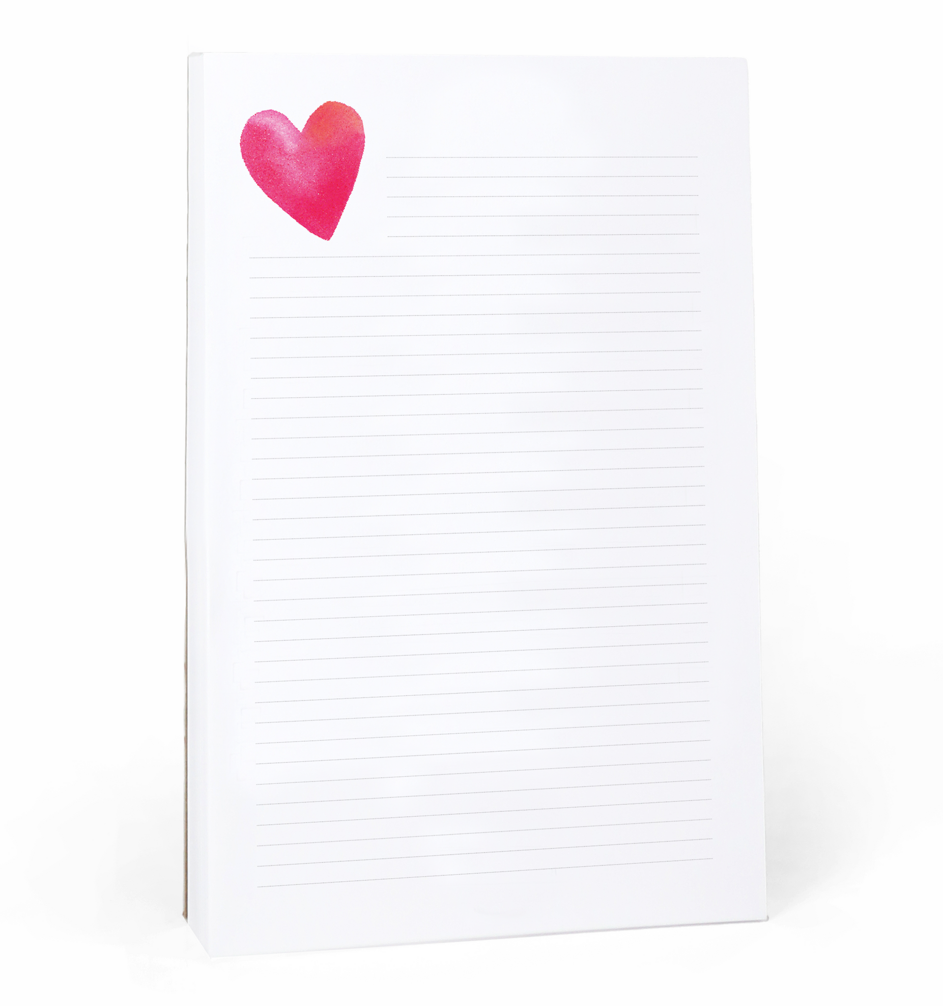 E. Frances Heart Lined Notepad with a pink heart sticker on the cover against a white background, accompanied by a pen.