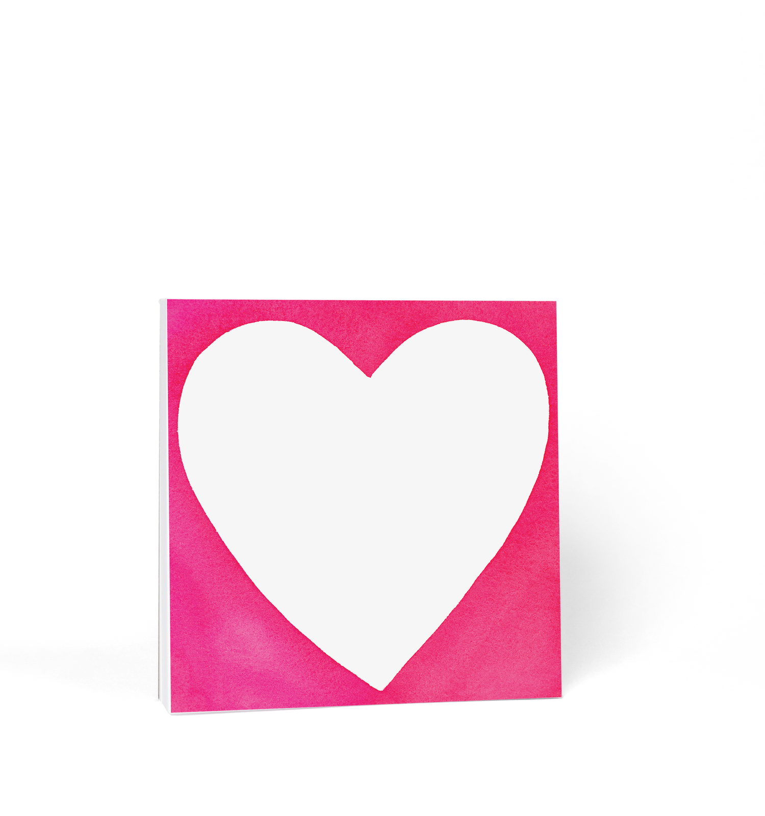 A long-lasting Chubby Heart Notepad by E. Frances on a white background with chunky notepads and pen and paper relationship.