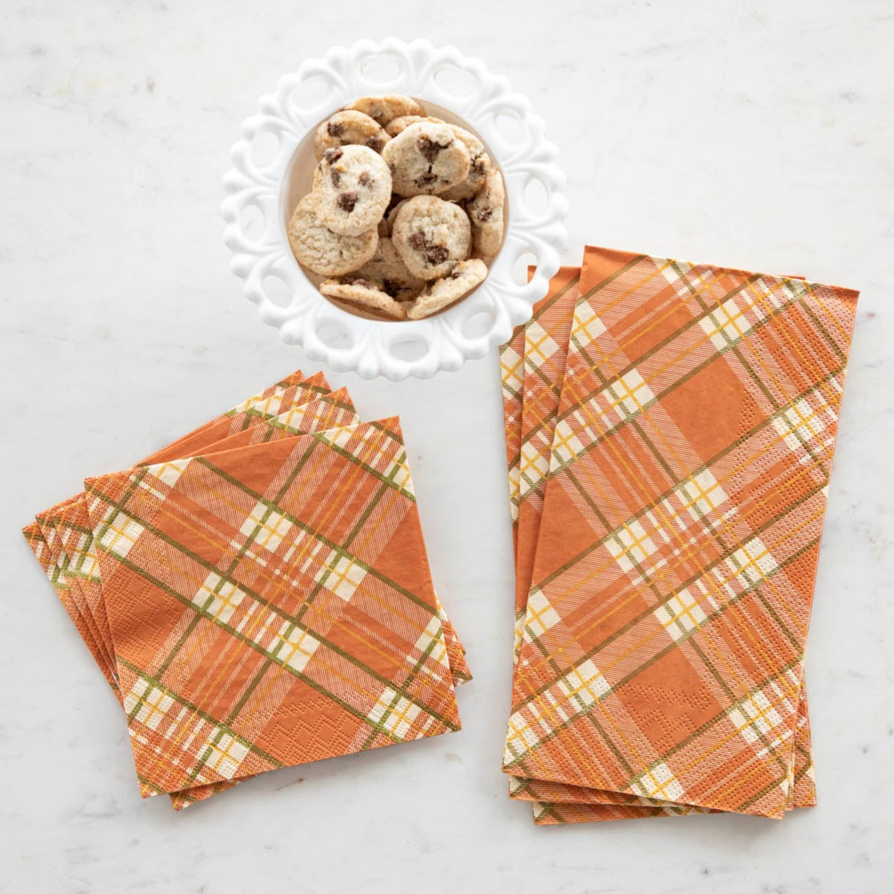 Orange Plaid Cocktail Napkins