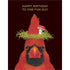 A whimsical red bird artistically adorned with a hat, the One Fun Guy Birthday Card by Hester & Cook.