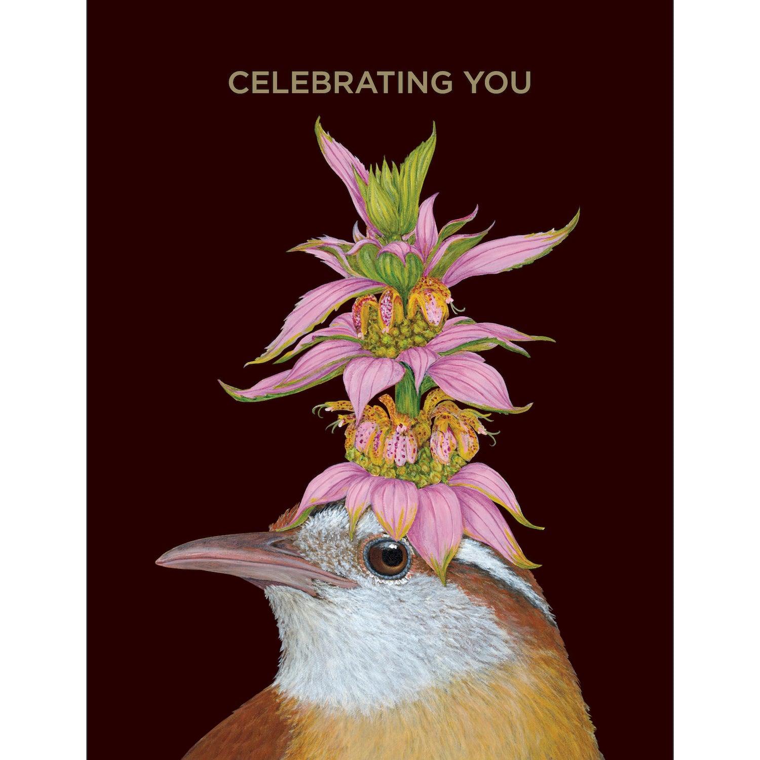 A greeting card featuring a charming illustration of a songbird&