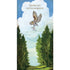 A whimsical illustration of an owl flying through a cloudy blue sky over forest greenery, carrying a letter; above the owl is the message, "Sending Love and Encouragement" printed in gold.