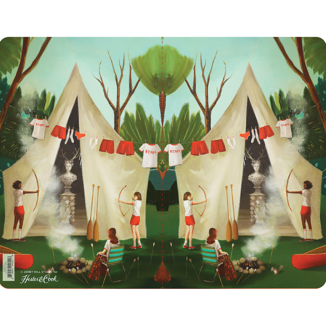 The open back and front covers of the Summer Camp Notebook features the same artwork mirrored on the front and back. 