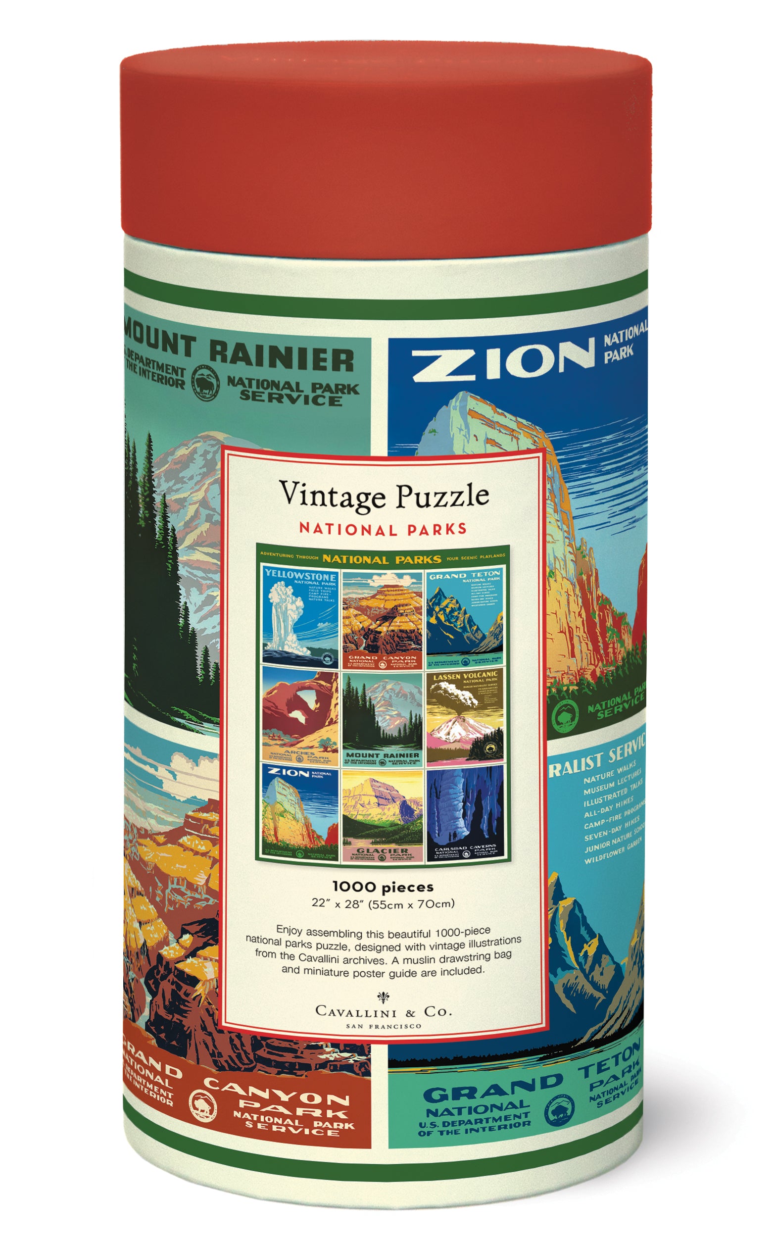 The back of the National Parks Poster box showing the assembled puzzle and additional puzzle information.