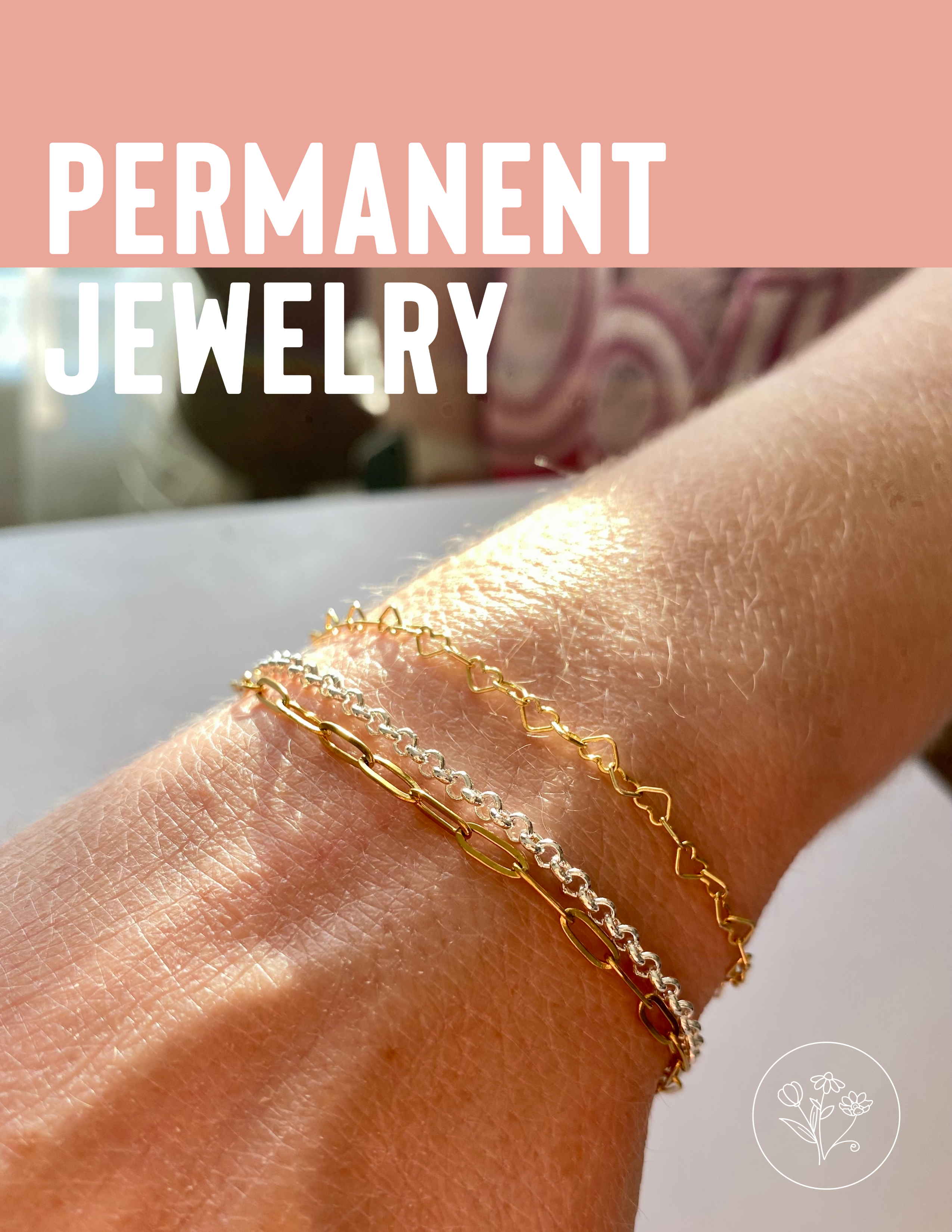 Gold bracelet on a wrist with &