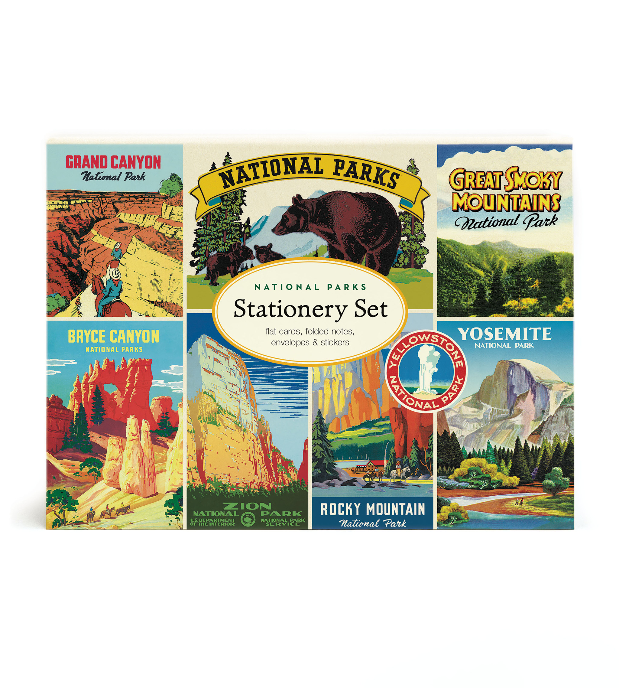 A National Parks Stationery Set, with illustrations of various parks on the packaging, from Cavallini Papers & Co.