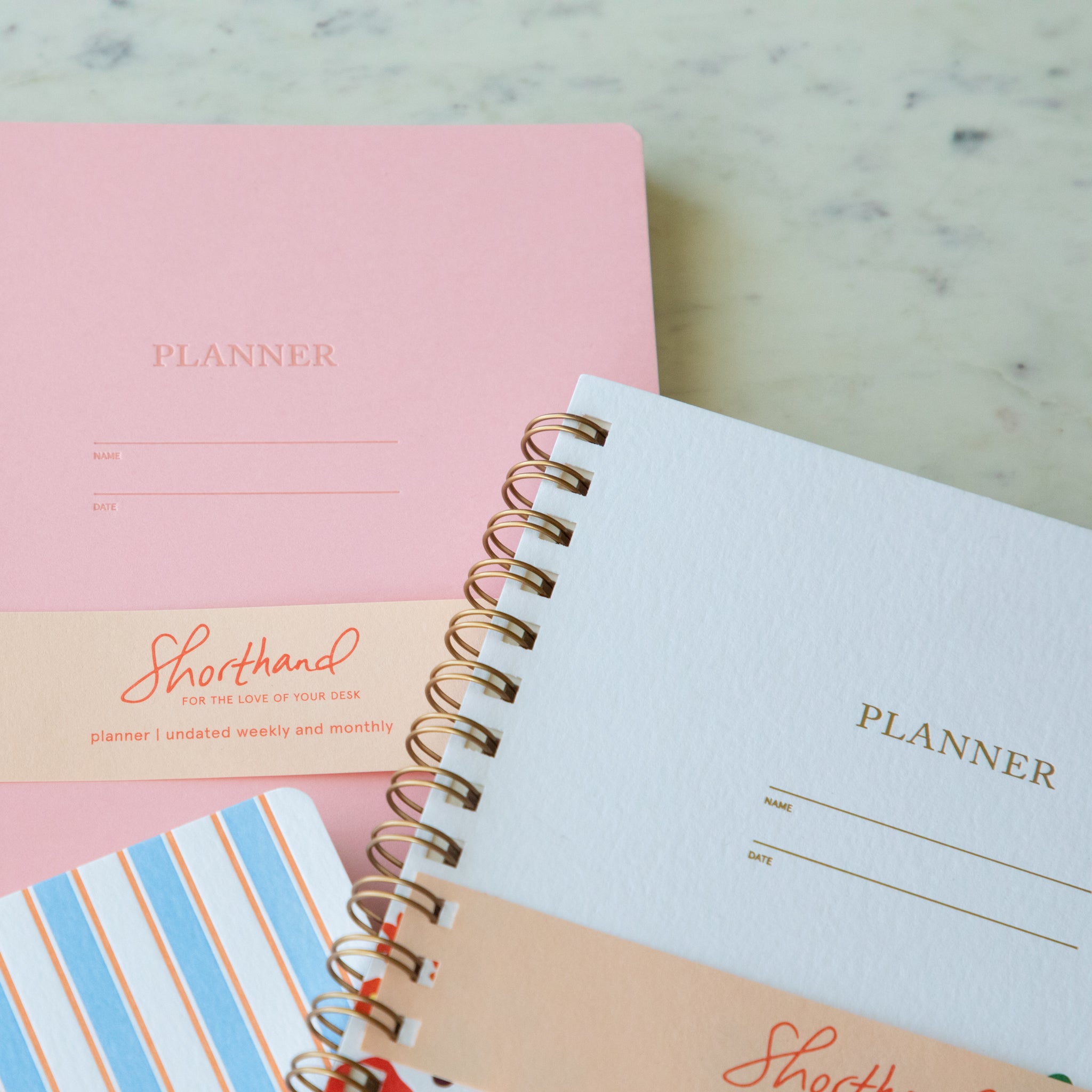 A close up of the Undated Letterpress Planners showing the spiral bound edge.