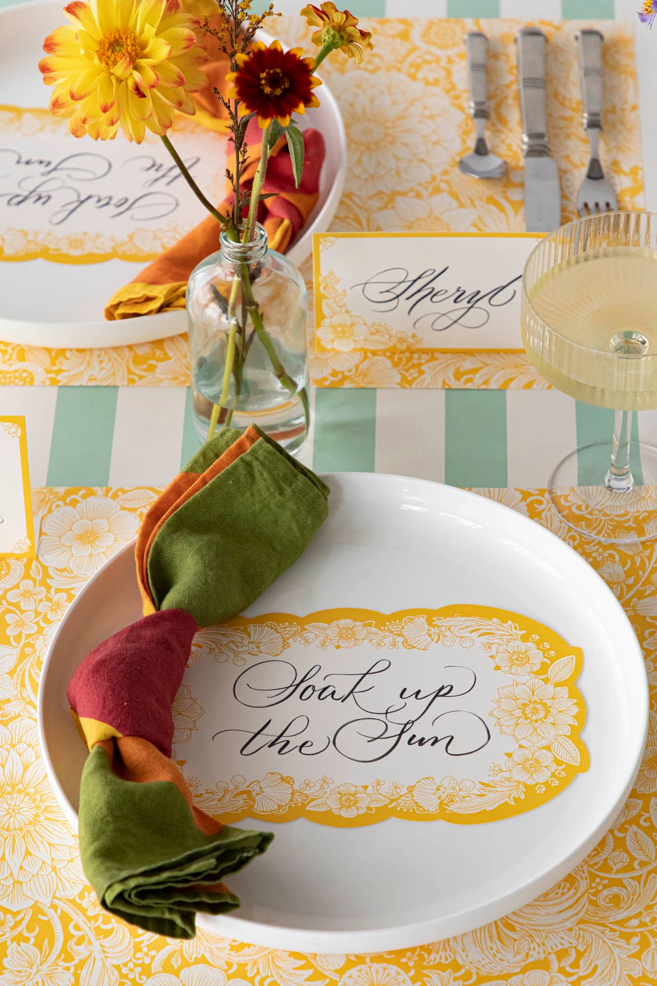 The Spring Bouquet Placemat under an elegant springtime table setting.