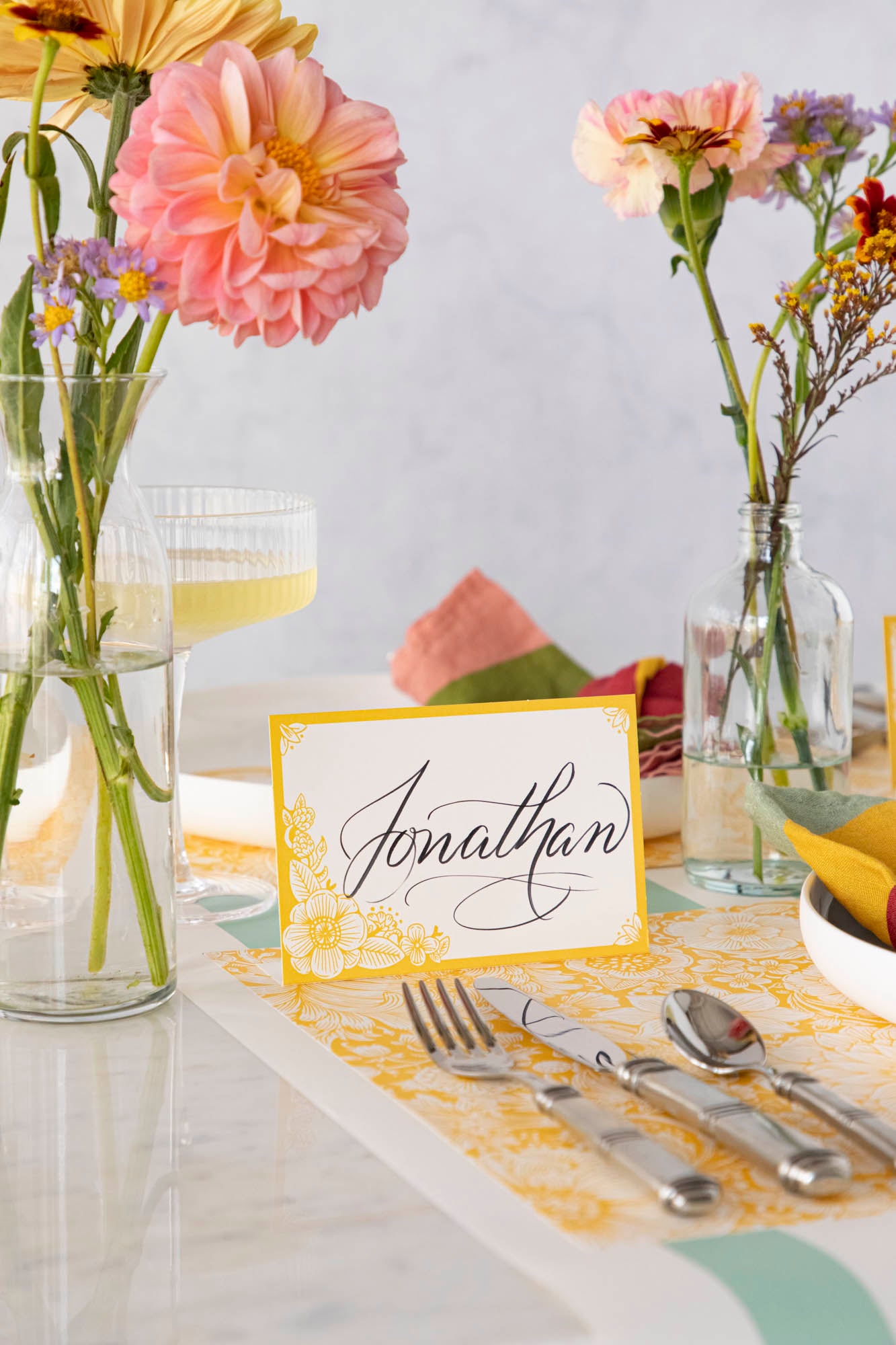 The Spring Bouquet Placemat under a vibrant springtime place setting.