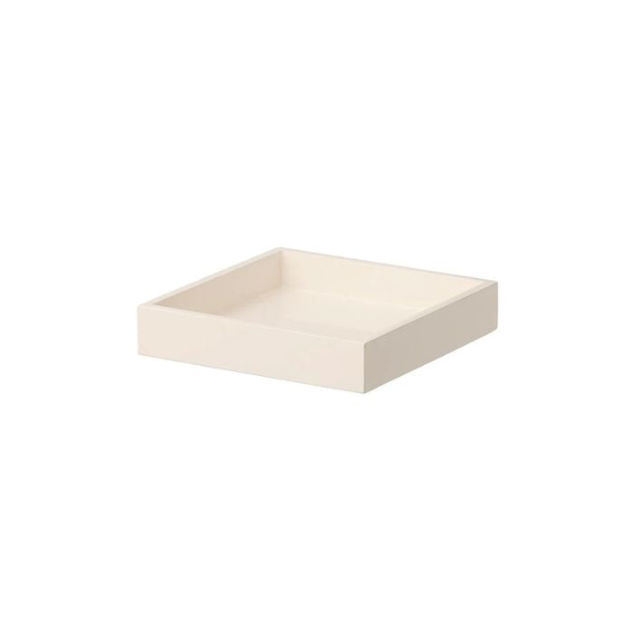 Cream square lacquer box on a white background.