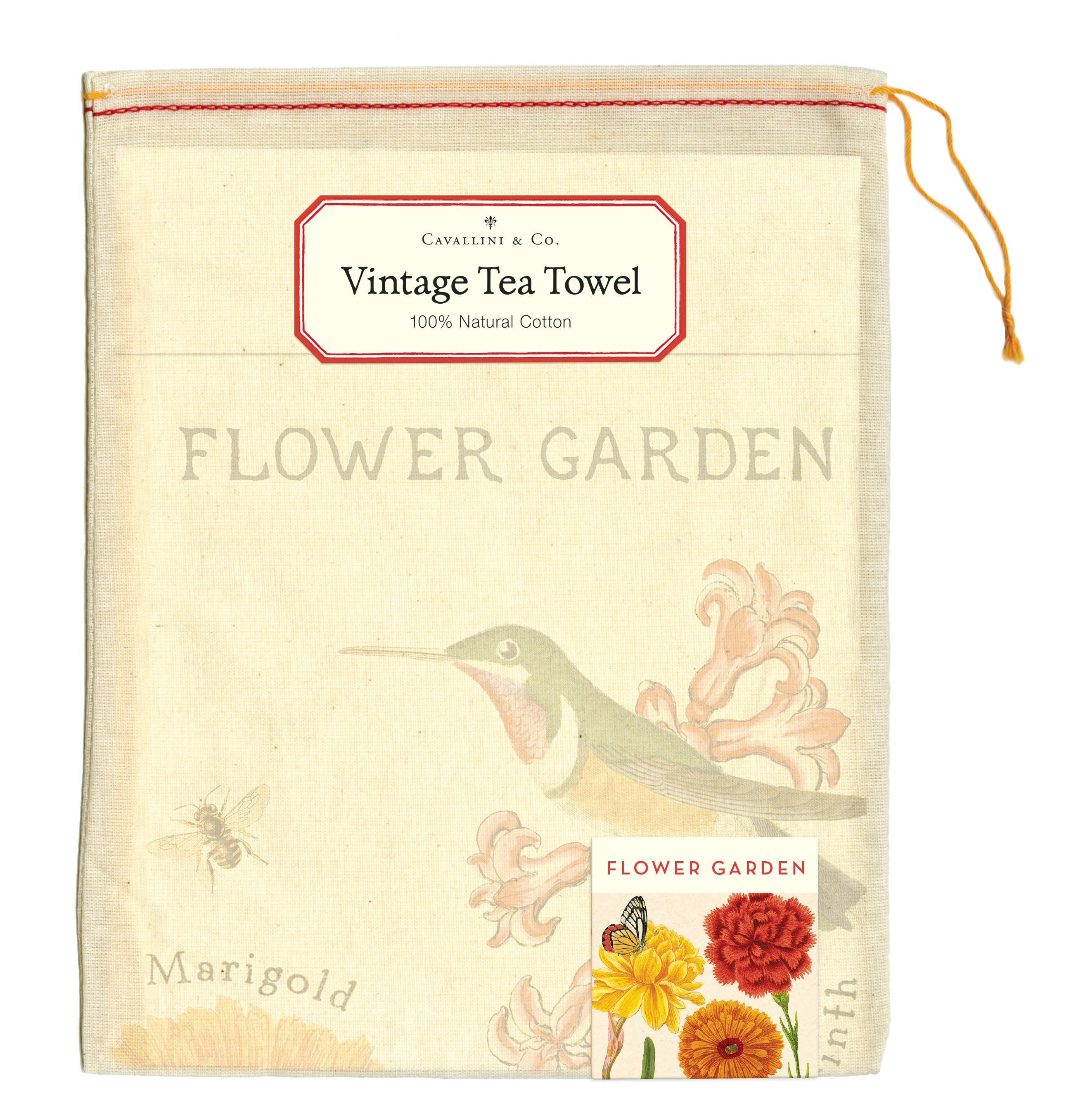 Muslin bag the Cavallini Flower Garden Tea Towel comes in.
