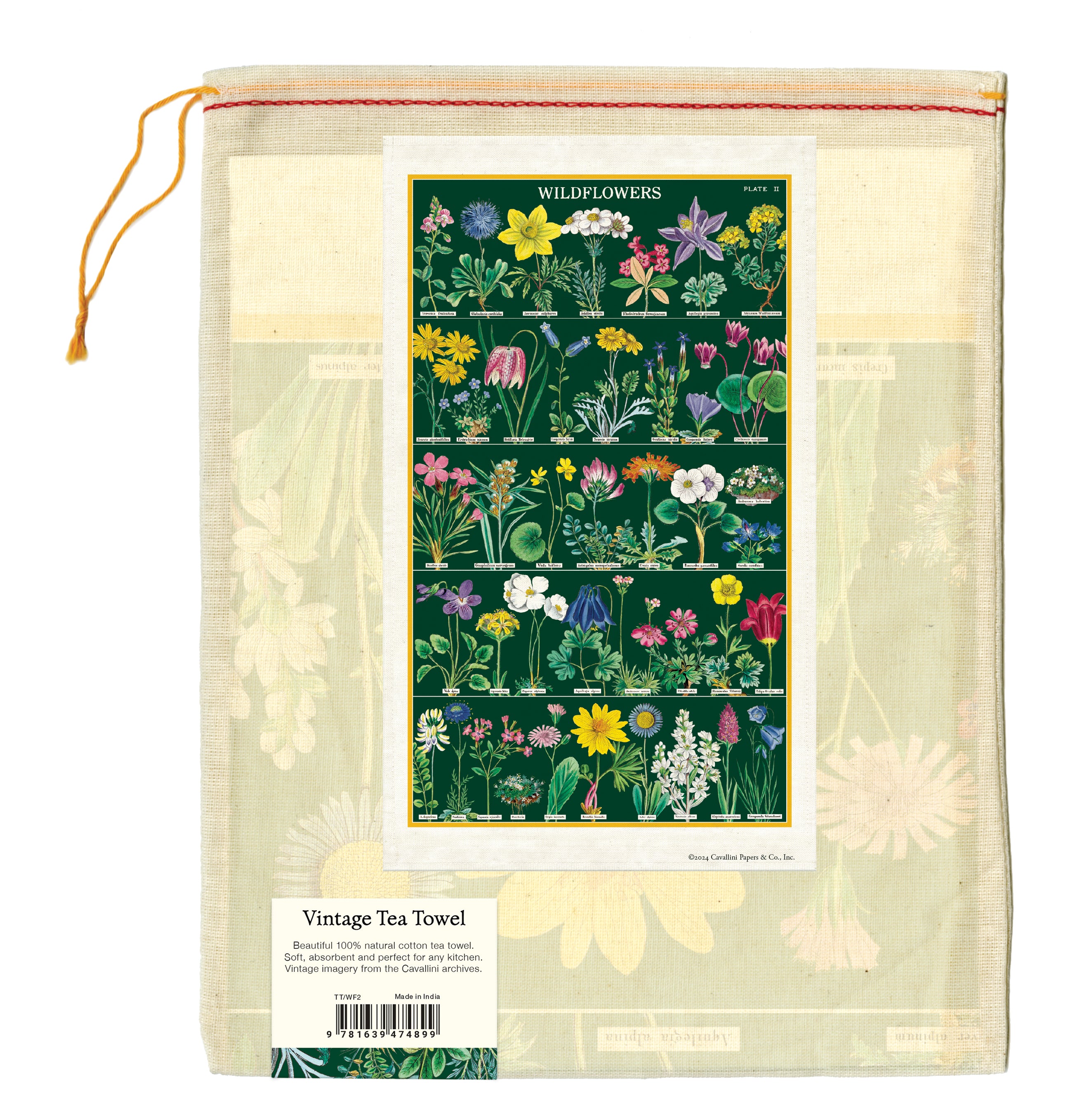 The back of the Wildflowers 2 Tea Towel bag showing the full towel.