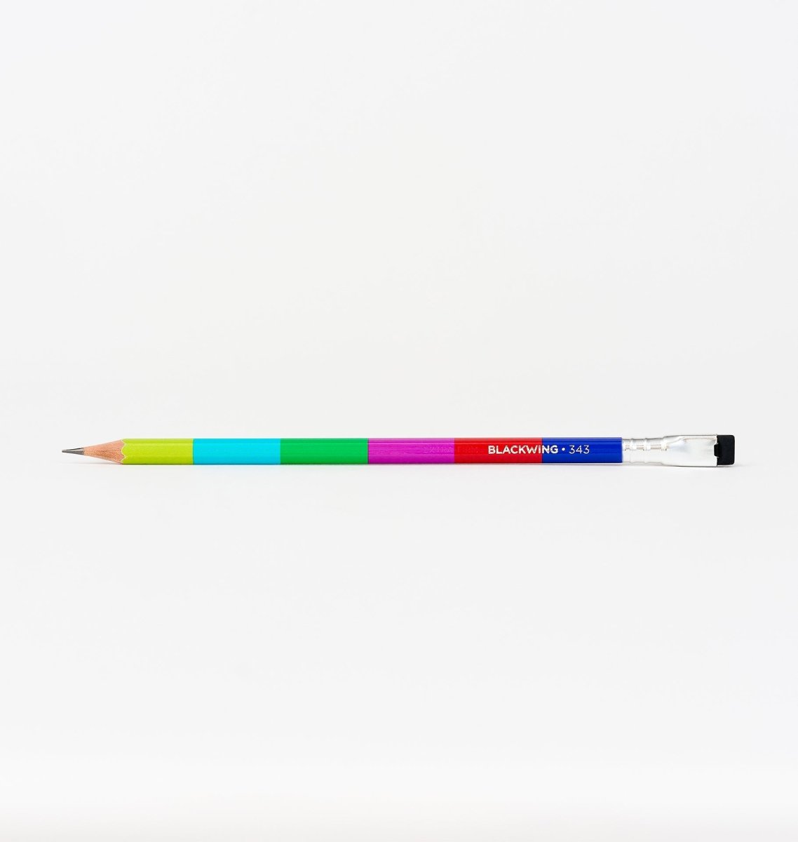 Blackwing pencil featuring a rainbow of colors on it.