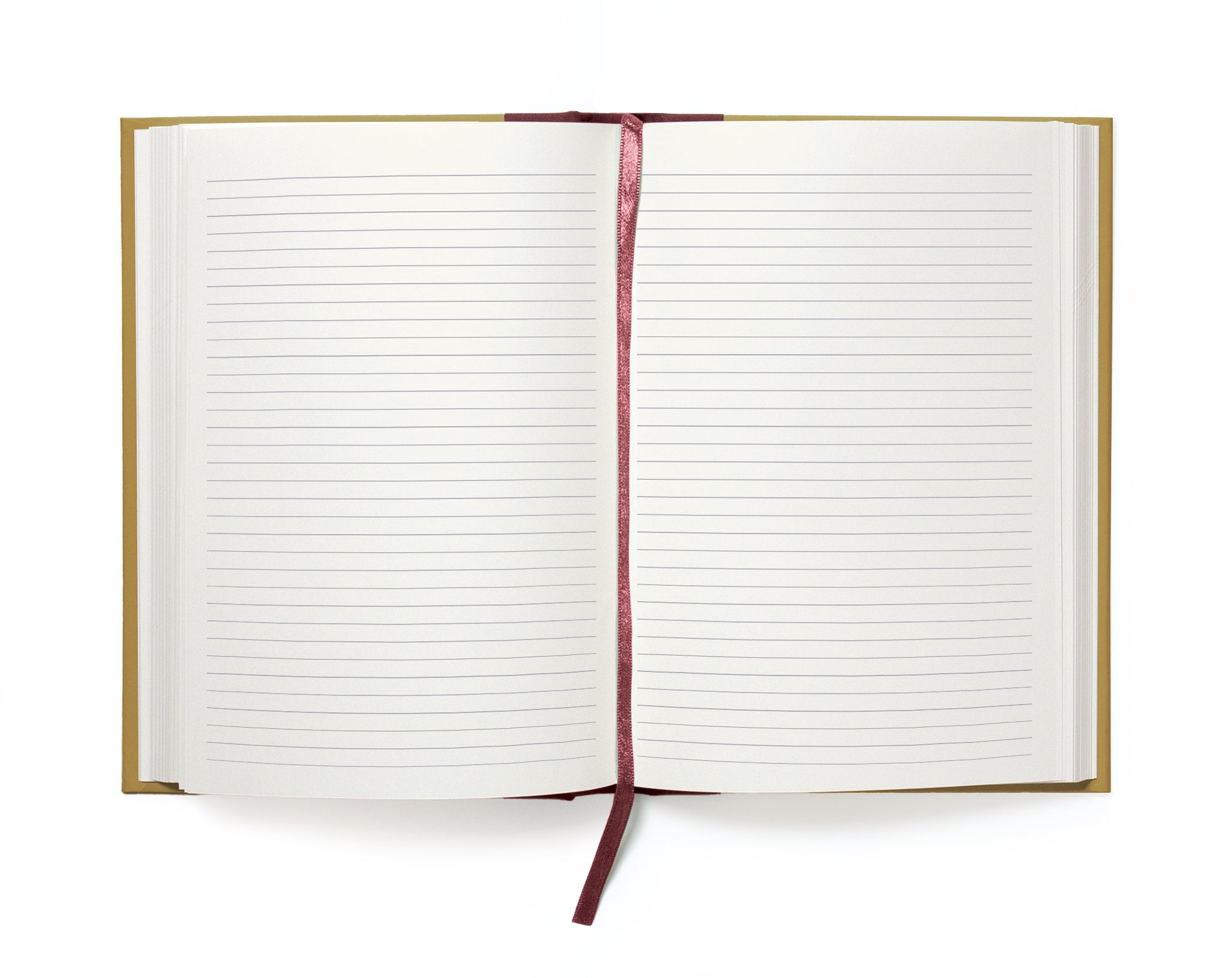 Open notebook with lined pages on a white background.