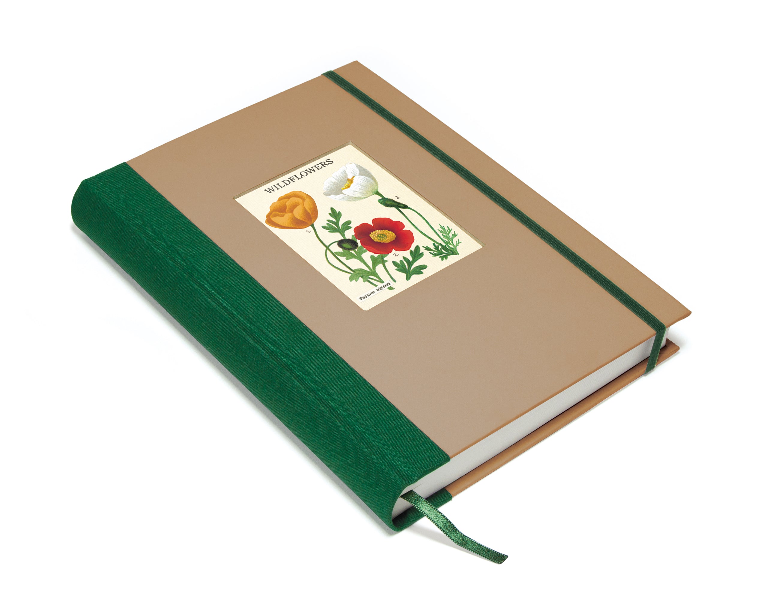 Notebook with floral design on the cover against a white background.