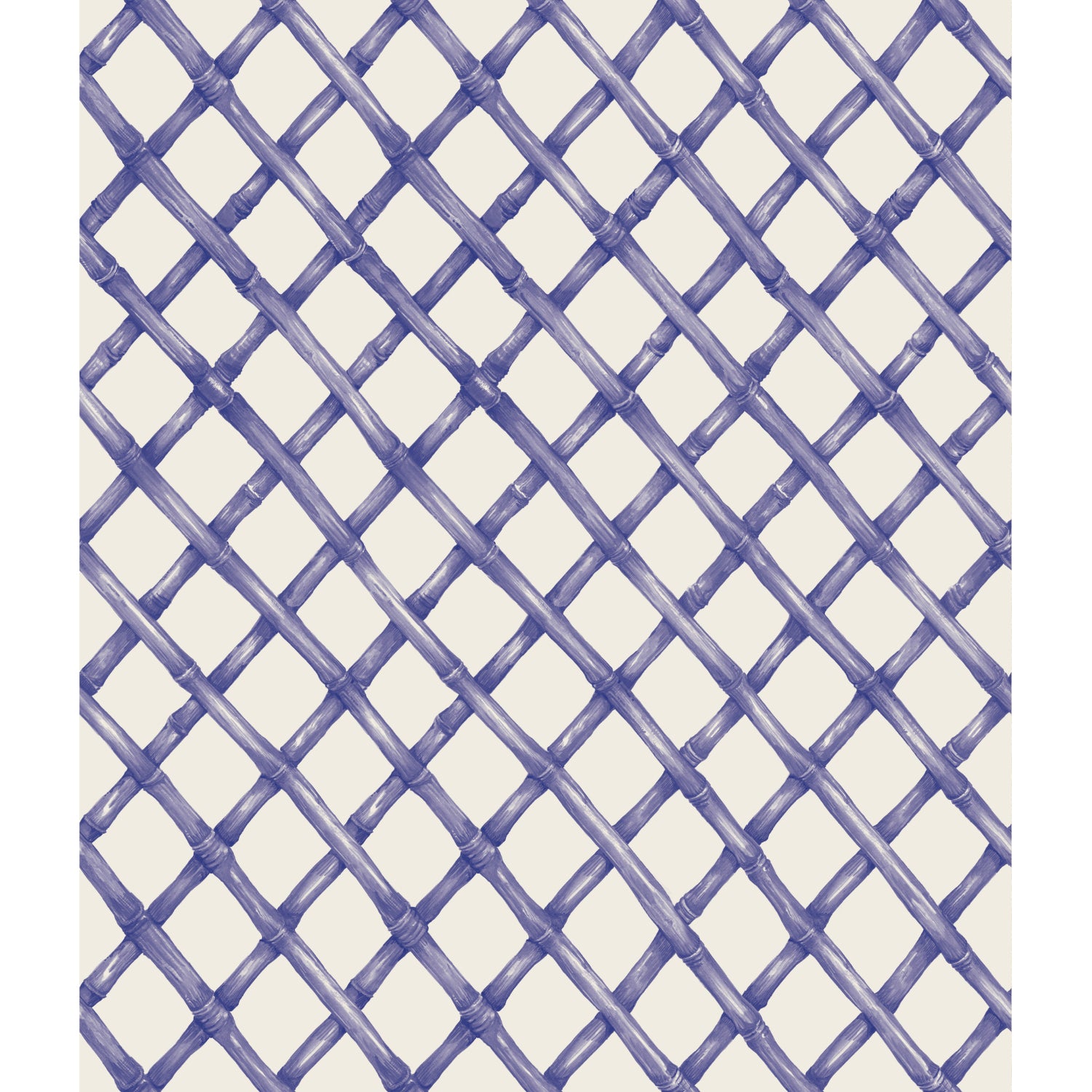 Hester &amp; Cook Blue Lattice Wallpaper featuring a diagonal crisscross pattern with lines on a light background, designed to be mold and mildew resistant.