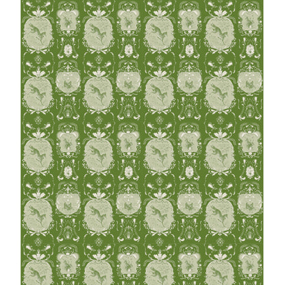 A Moss Fable Toile Wallpaper with birds on it, radiating elegance by Hester &amp; Cook.