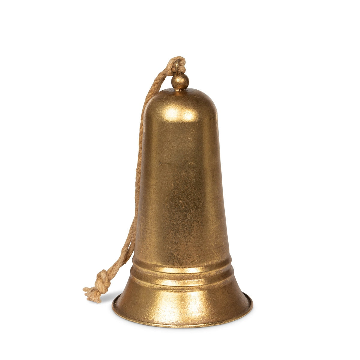 Bronze bell with a rope on a white background