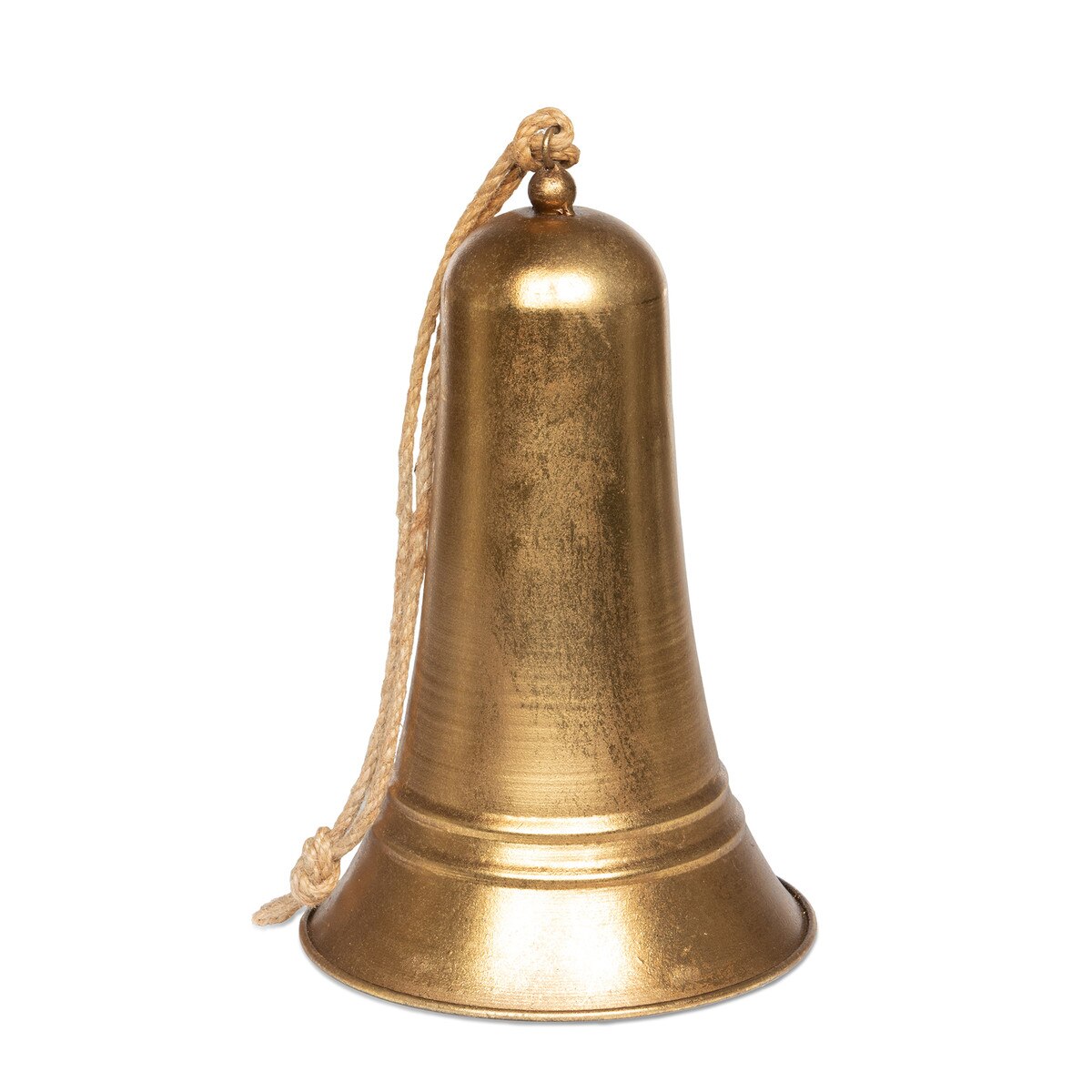 Bronze bell with a rope on a white background