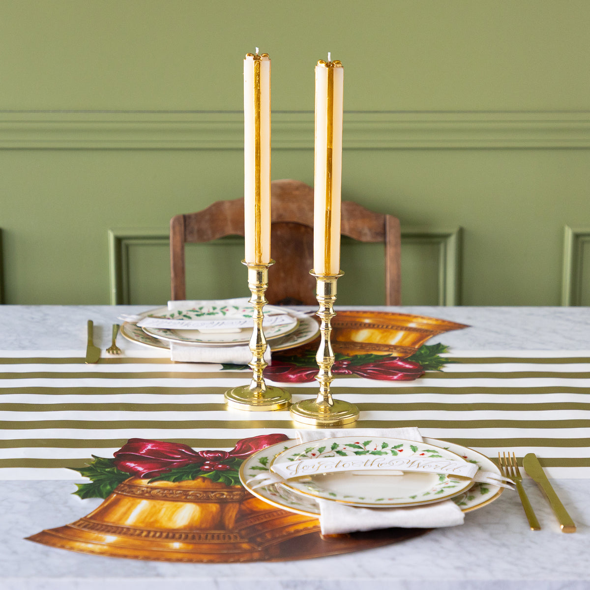 Unscented Cream & Gold Present Shaped Taper Candles Set of 2