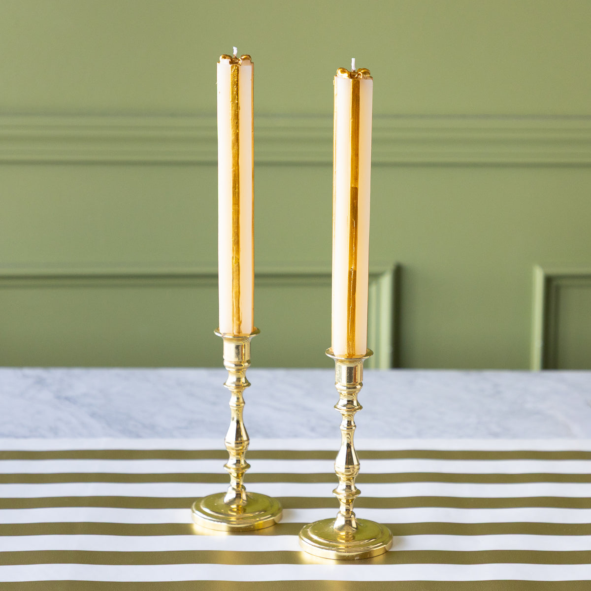 Unscented Cream & Gold Present Shaped Taper Candles Set of 2