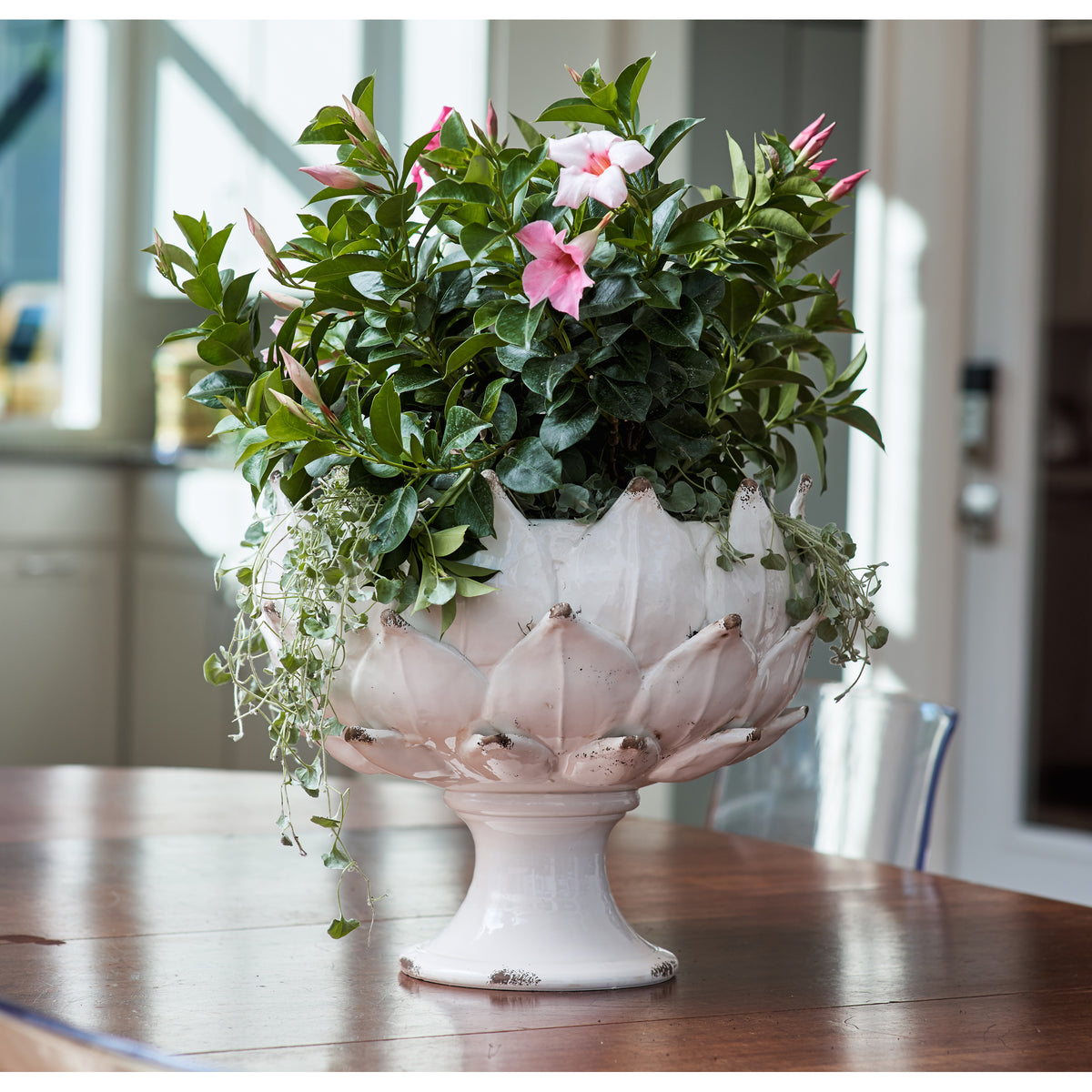 Footed White Artichoke Planter