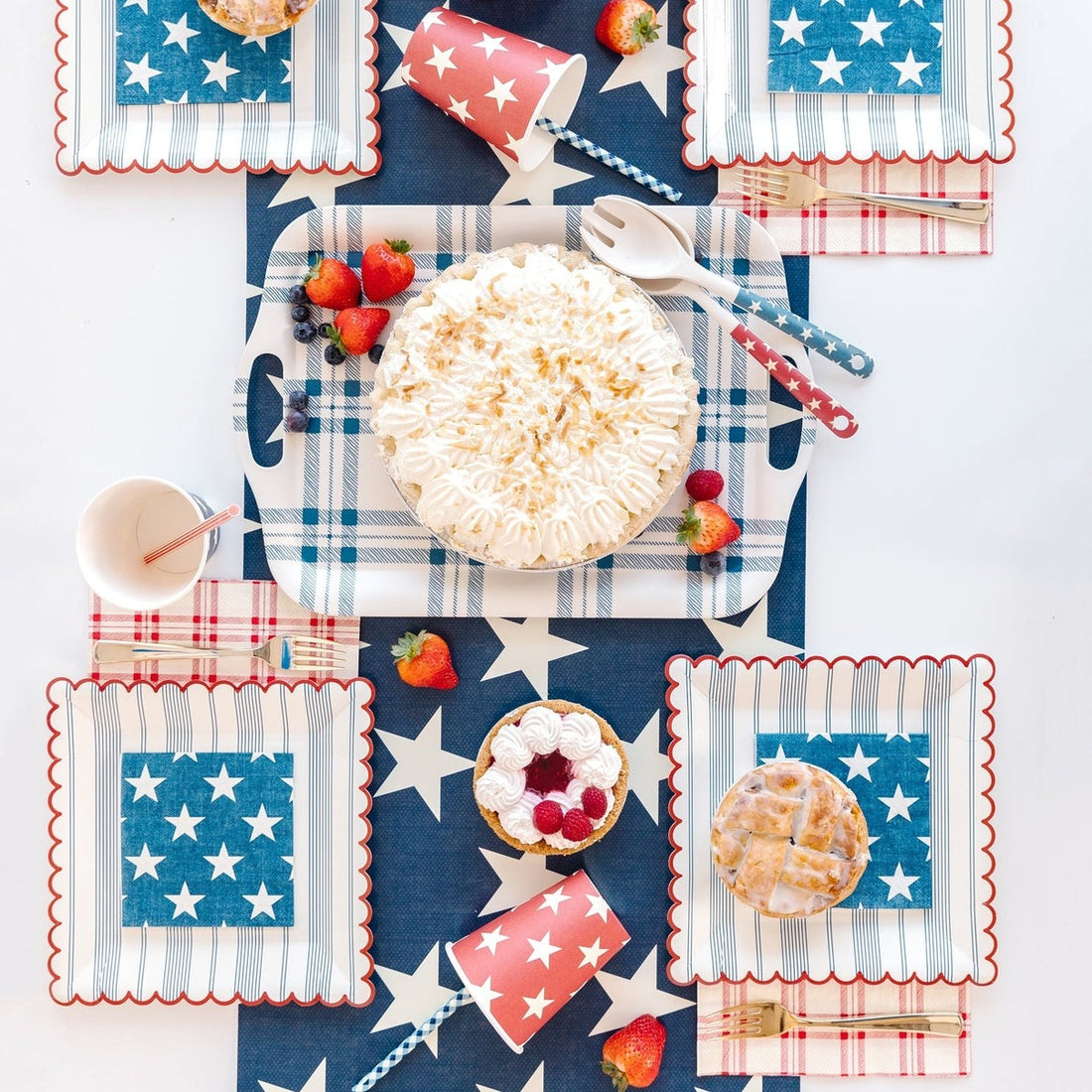 Red, white &amp; blue themed table setting.