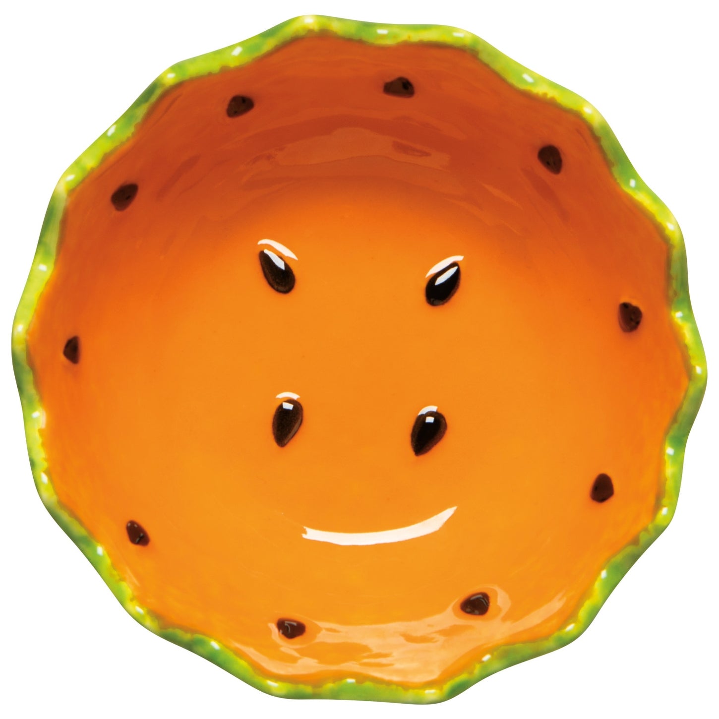 Ceramic plate designed to look like a watermelon on a white background.