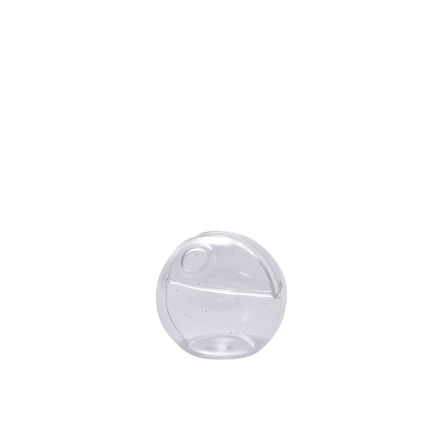 Clear glass round container on a white background.