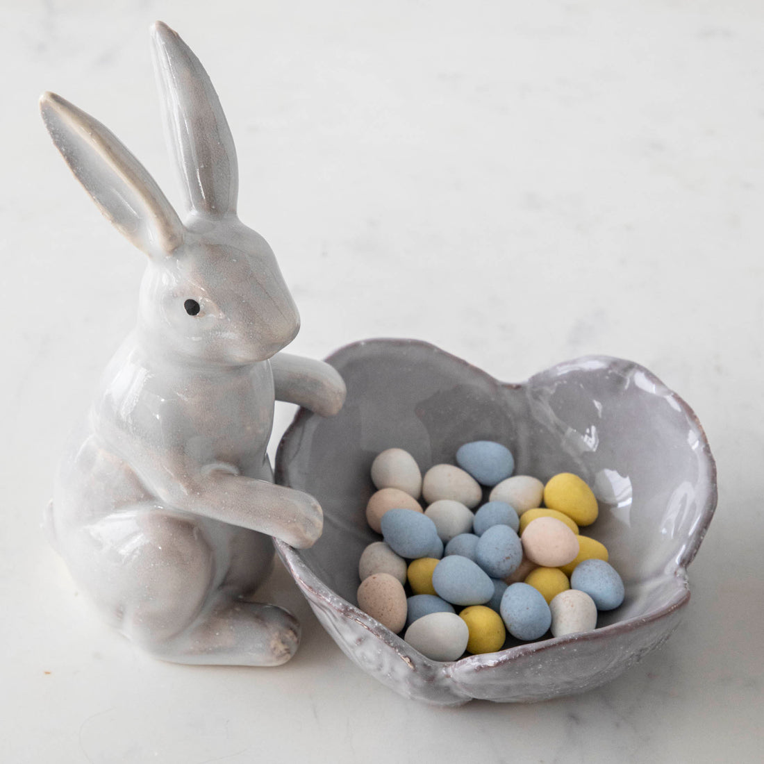 Ceramic Rabbit with Flower Shaped Bowl