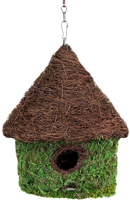 Bungalow Bird House made with moss.