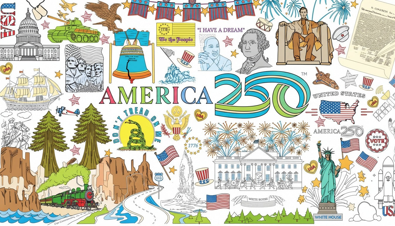 Illustrated collage celebrating America&