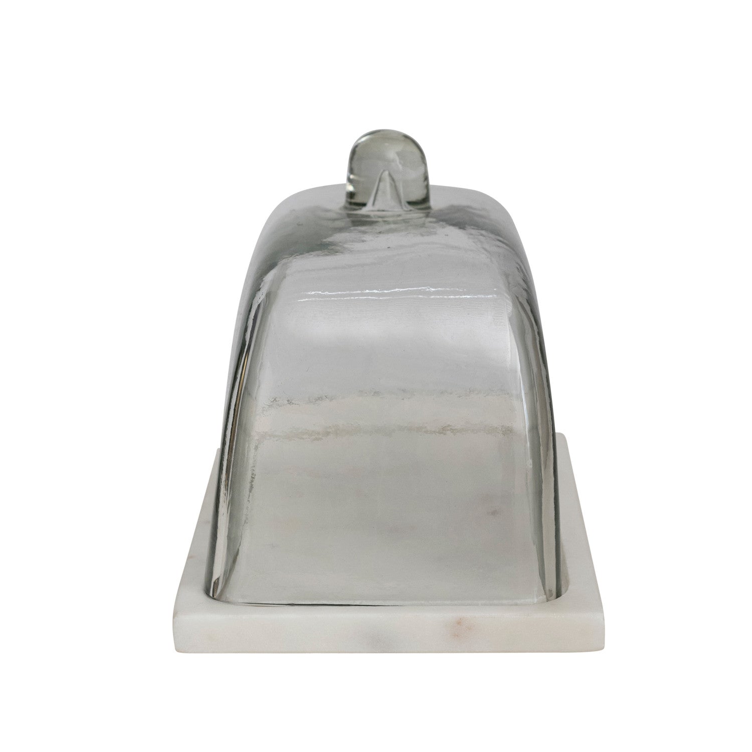 Glass Cloche with White Marble Base with knob top.