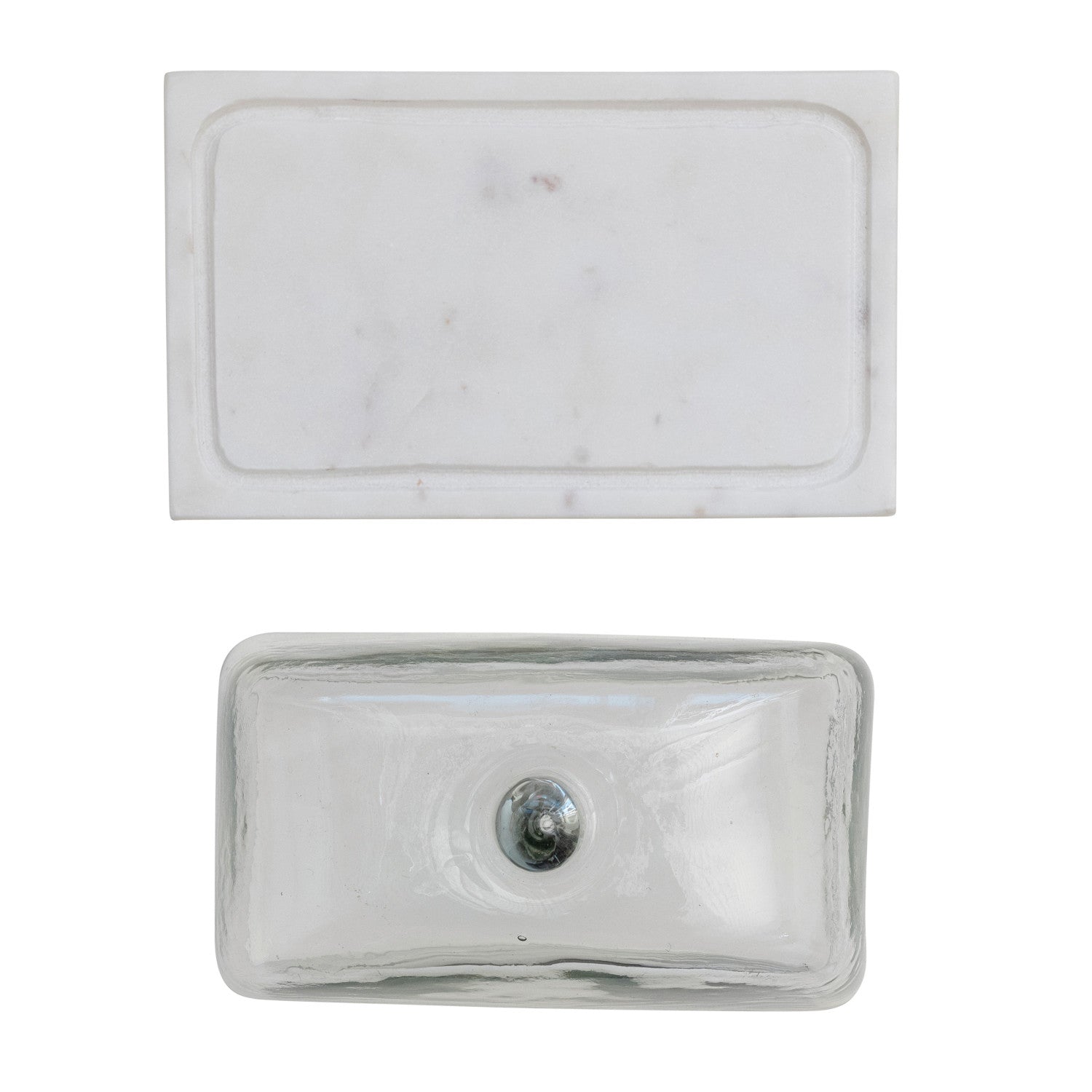 Glass Cloche with White Marble Base with knob top.