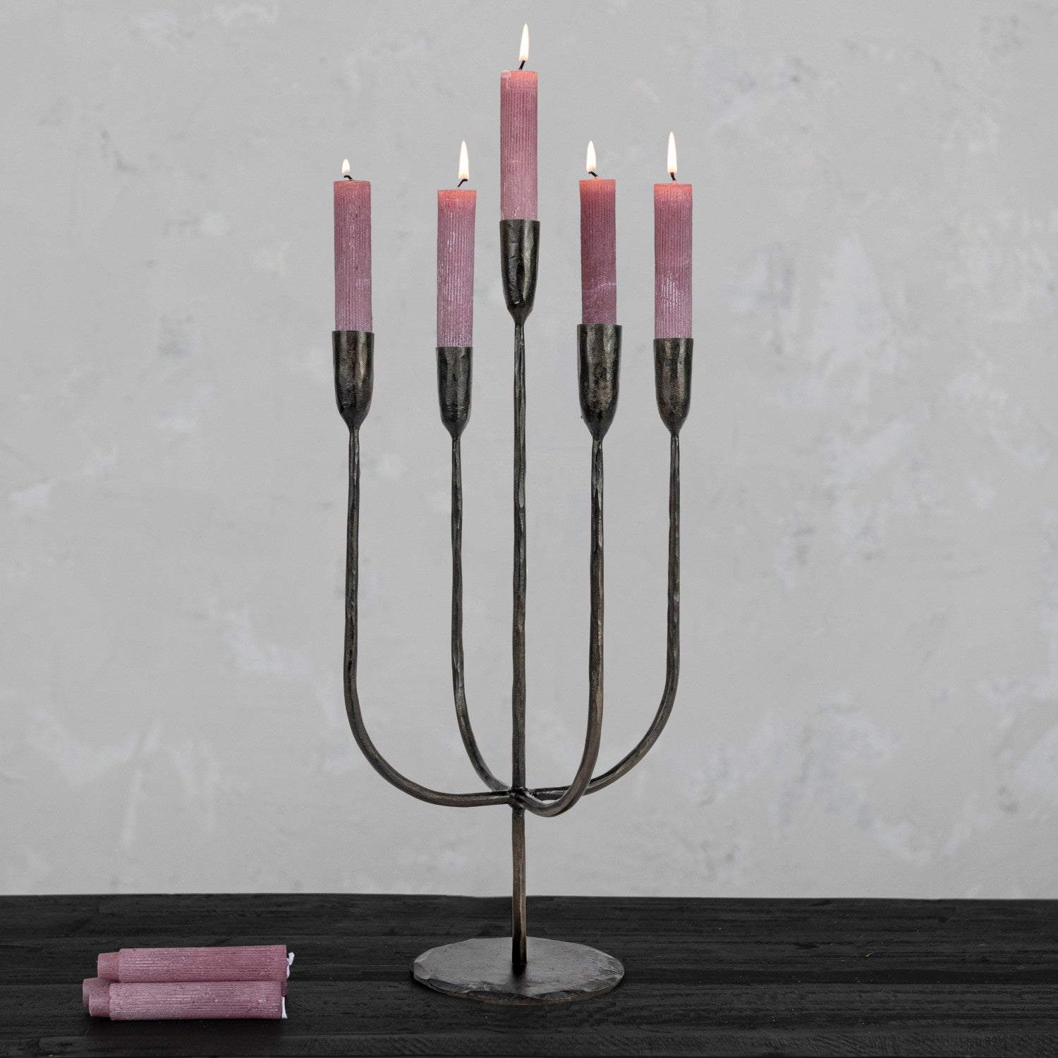 Black Hand-Forged Metal Candelabra