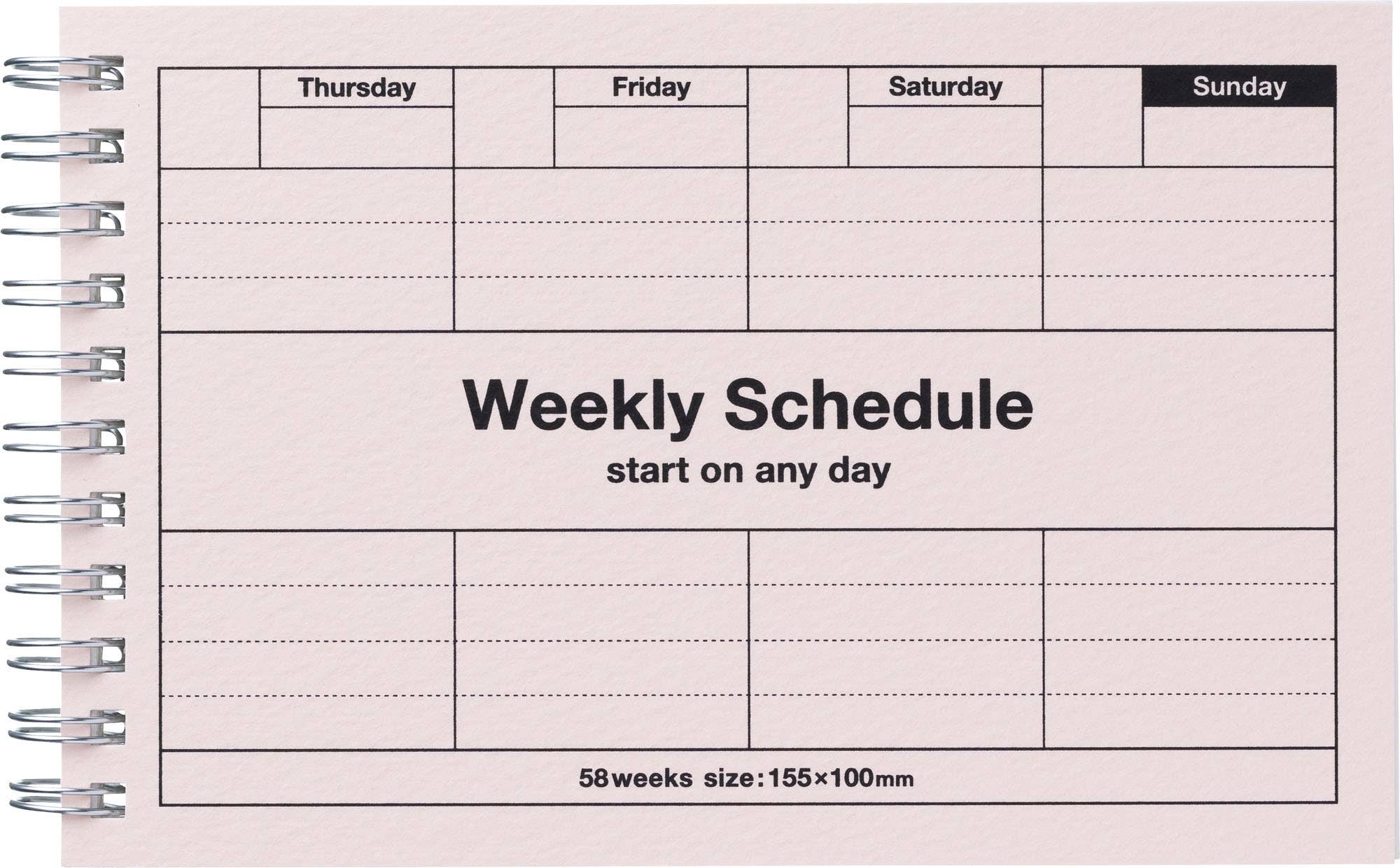 Weekly schedule planner with grid layout on a light pink background